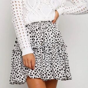 Princess Polly Polka Dot/Animal Print Skirt in Cream and Black
